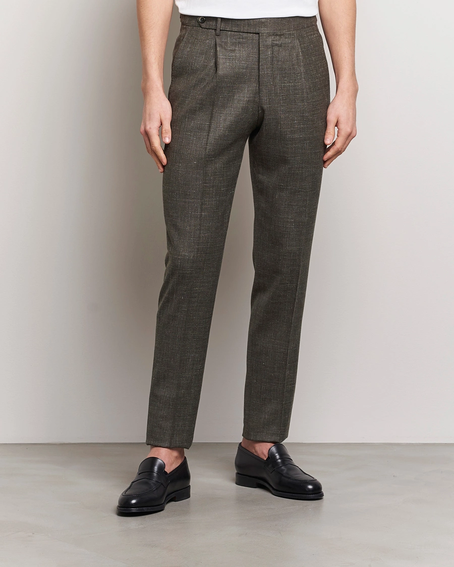 Homme |  | PT01 | Gentleman Fit Wool/Silk Trousers Dark Brown