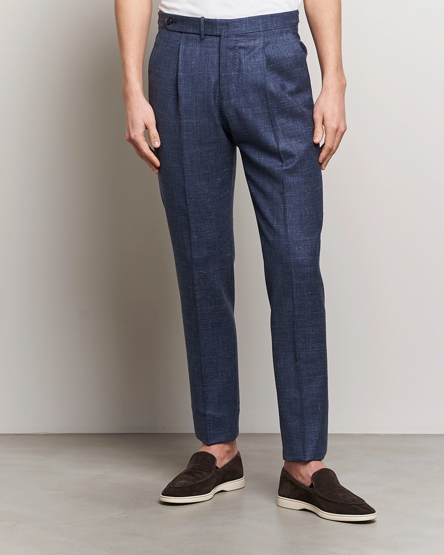 Homme | PT01 | PT01 | Gentleman Fit Wool/Silk Trousers Navy