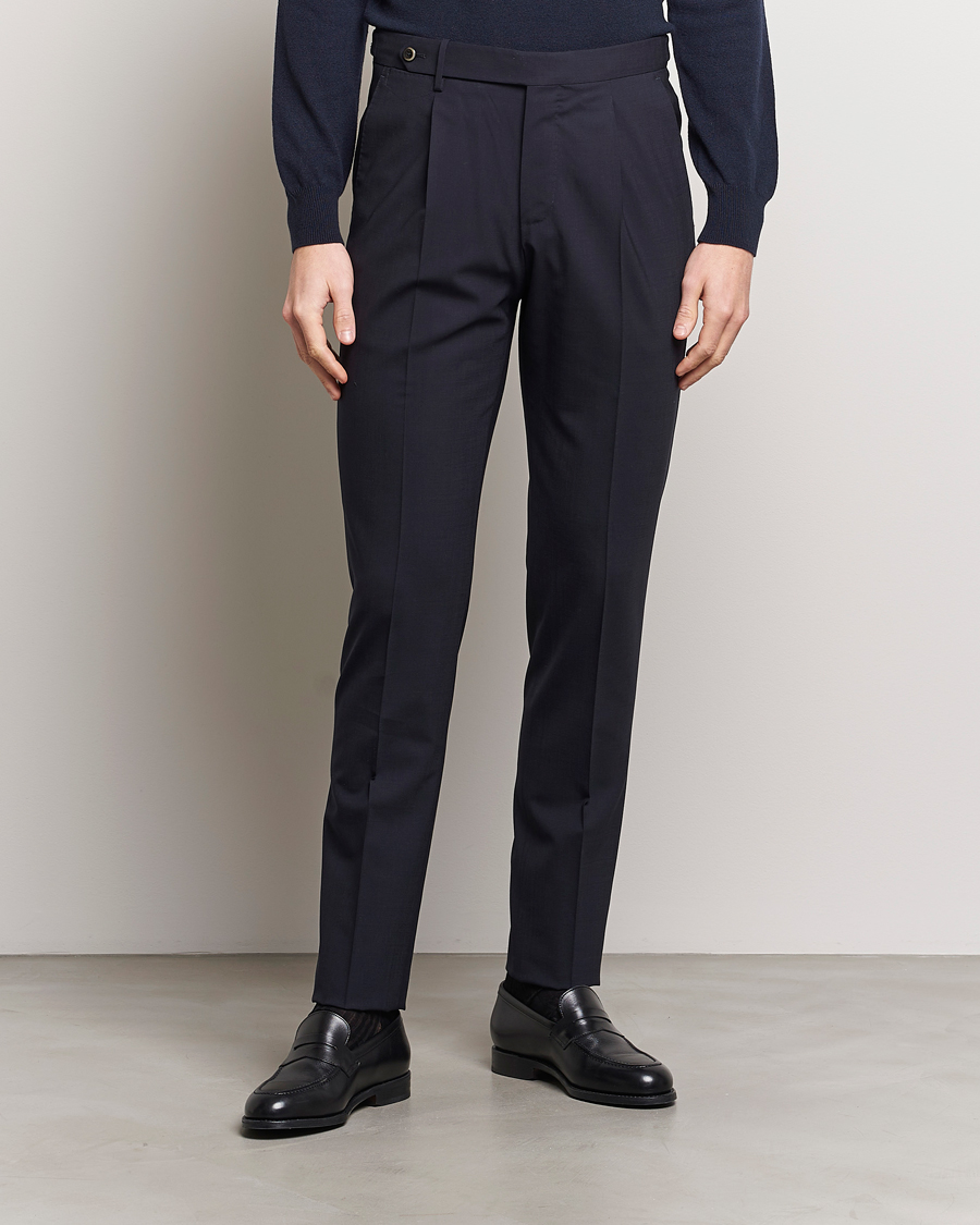 Homme | Pantalons De Costume | PT01 | Gentleman Fit Wool Stretch Trousers Navy