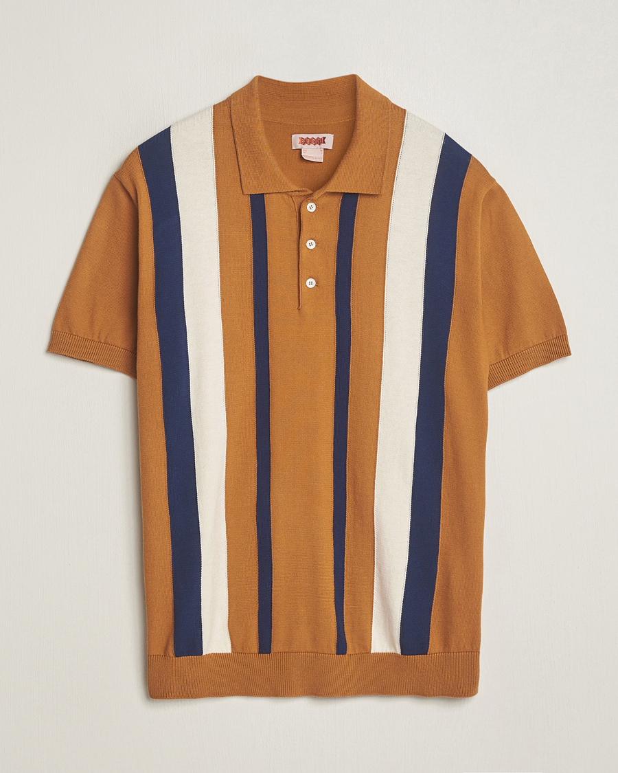 Homme | Polos | Baracuta | Stripe Knitted Short Sleeve Polo Pumpkin Spice