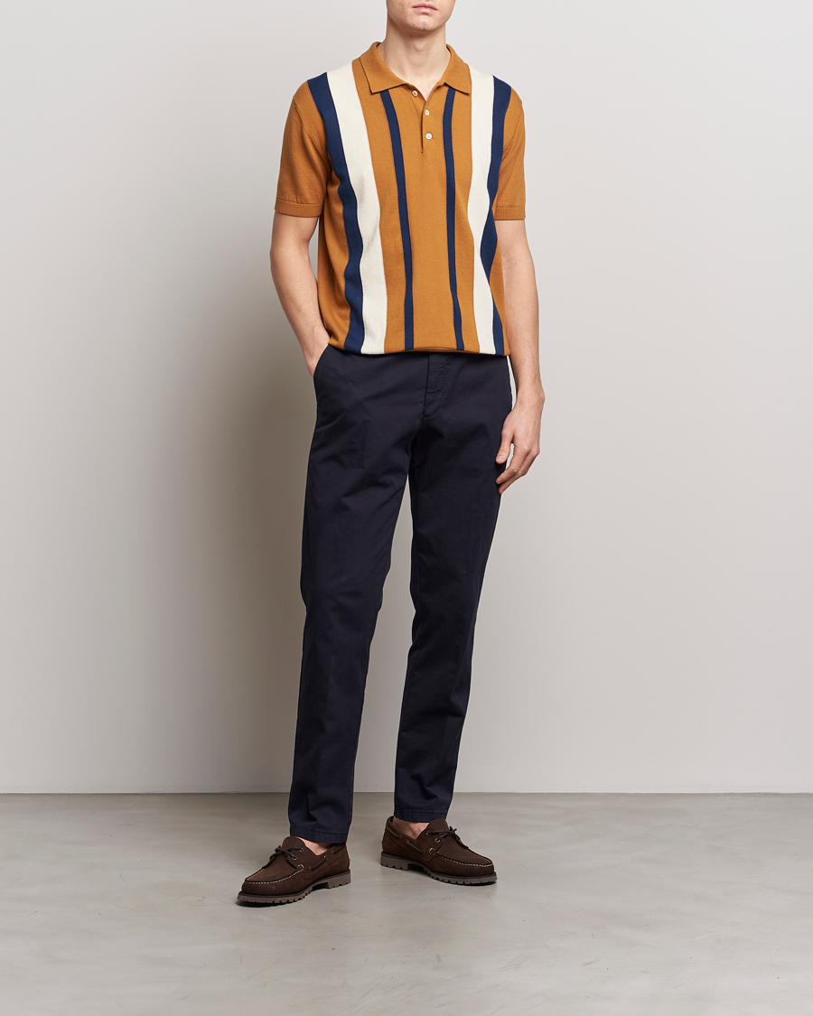 Homme | Polos | Baracuta | Stripe Knitted Short Sleeve Polo Pumpkin Spice