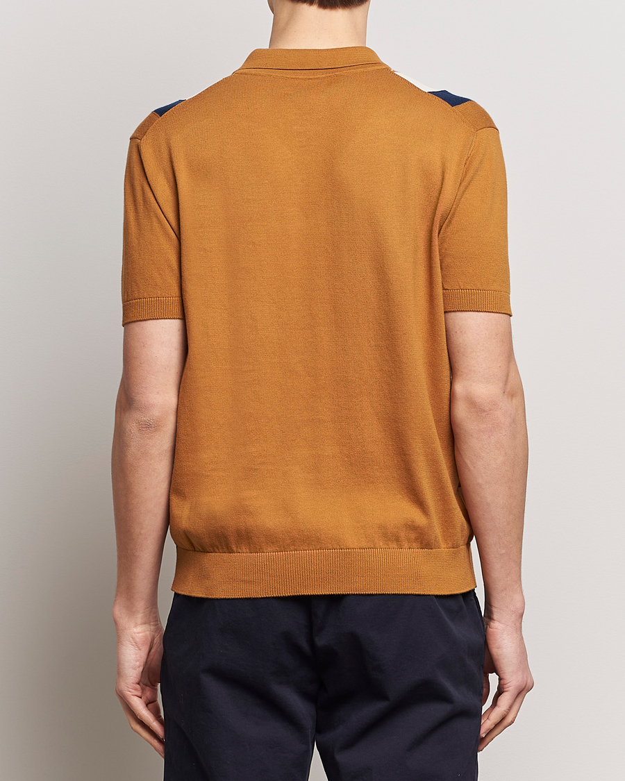 Homme | Polos | Baracuta | Stripe Knitted Short Sleeve Polo Pumpkin Spice
