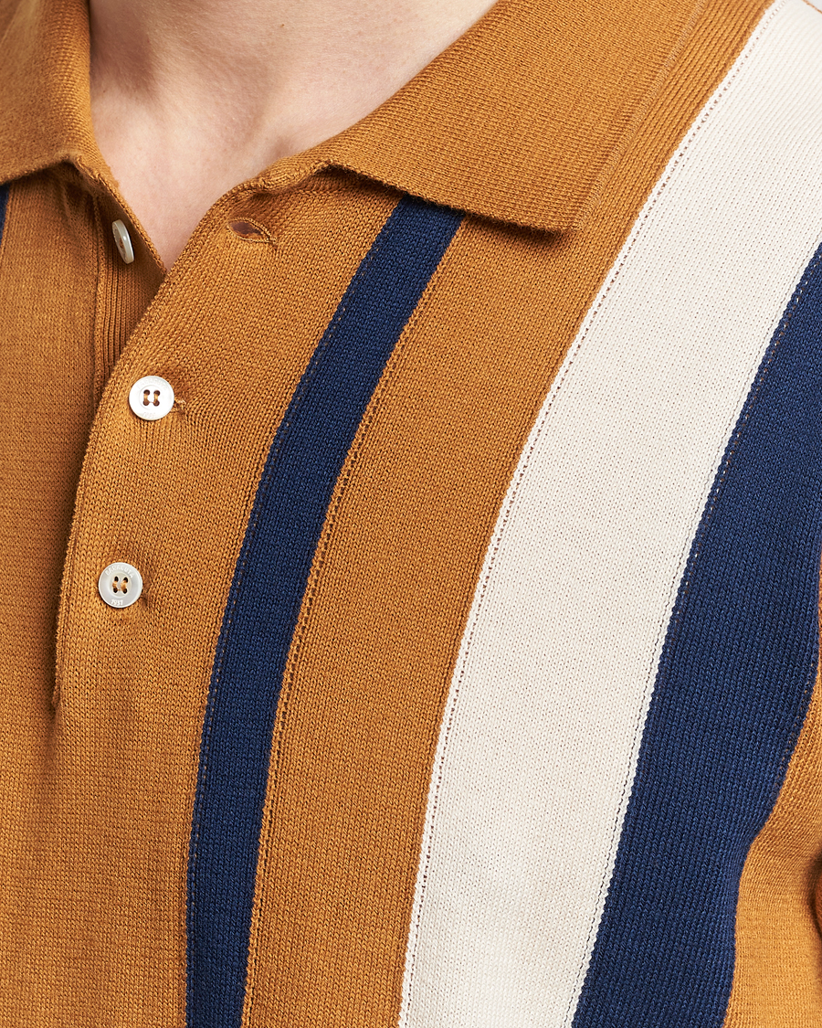 Homme | Polos | Baracuta | Stripe Knitted Short Sleeve Polo Pumpkin Spice