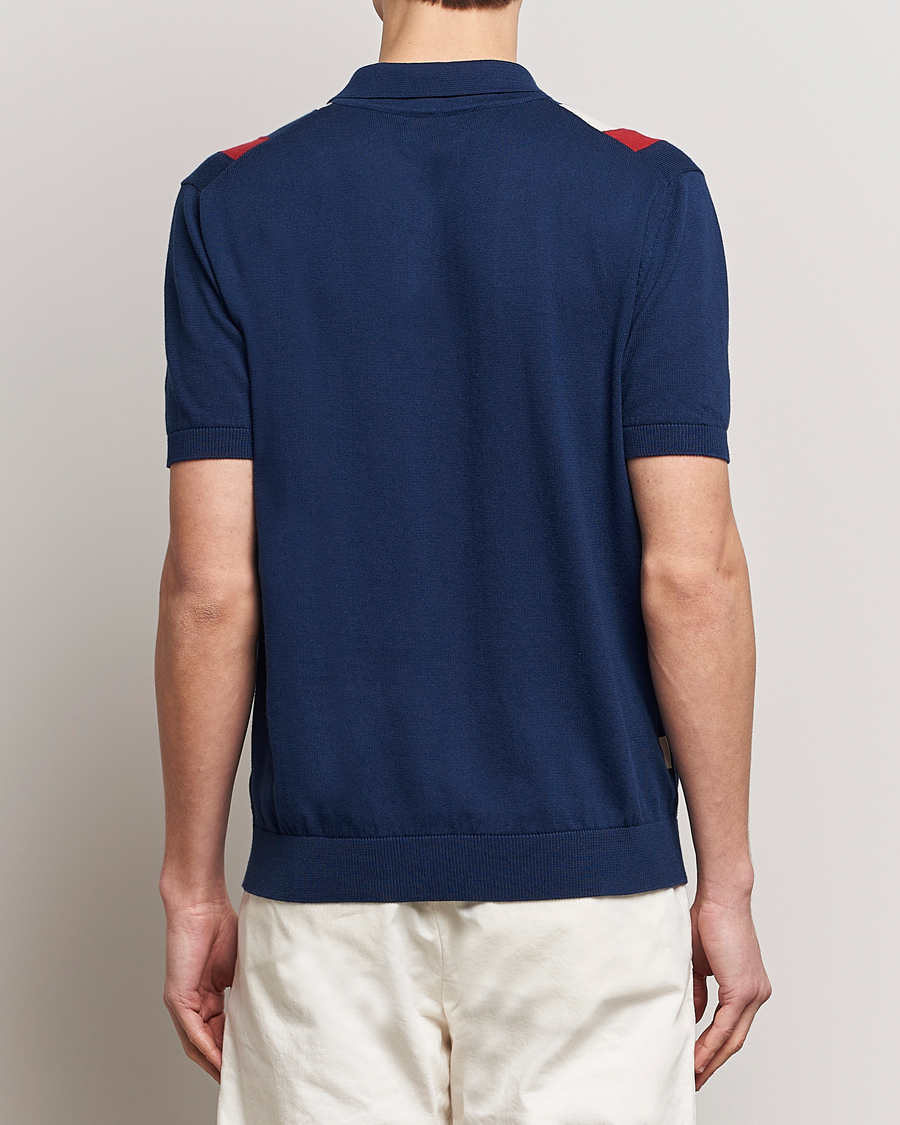 Homme | Polos | Baracuta | Stripe Knitted Short Sleeve Polo Navy