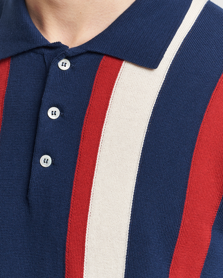 Homme | Polos | Baracuta | Stripe Knitted Short Sleeve Polo Navy