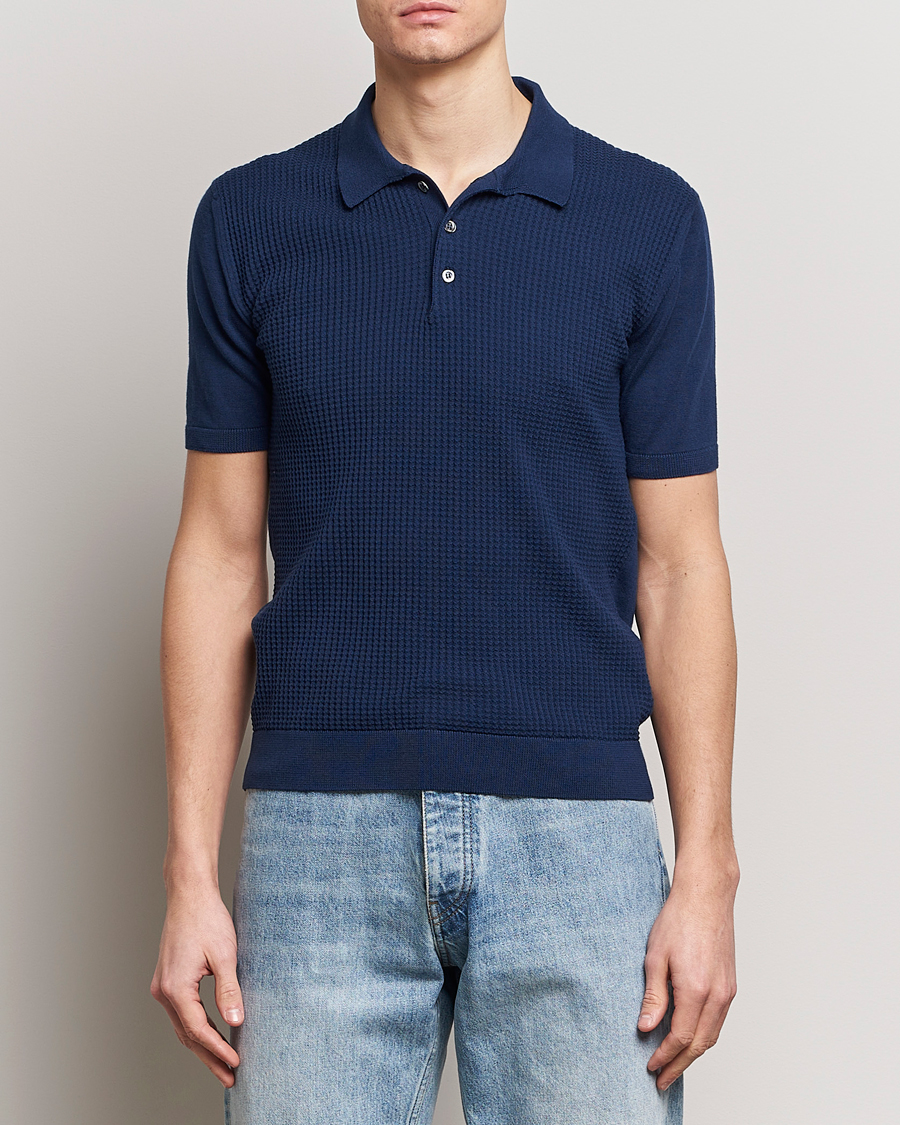Homme | Best of British | Baracuta | Waffle Knitted Polo Navy