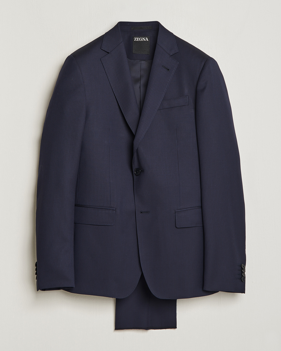 Homme | Costumes | Zegna | Tailored Wool Striped Suit Navy