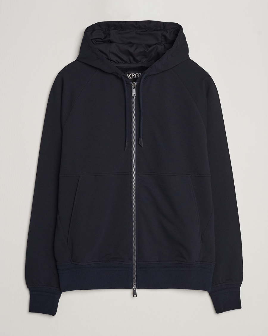 Homme | Pulls Et Tricots | Zegna | Cotton Stretch Zip Hoodie Navy