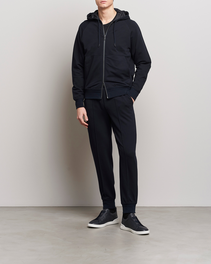 Homme | Pulls Et Tricots | Zegna | Cotton Stretch Zip Hoodie Navy