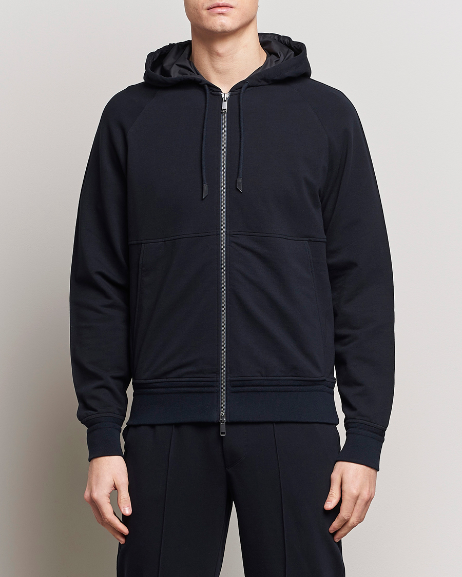 Homme | Pulls Et Tricots | Zegna | Cotton Stretch Zip Hoodie Navy