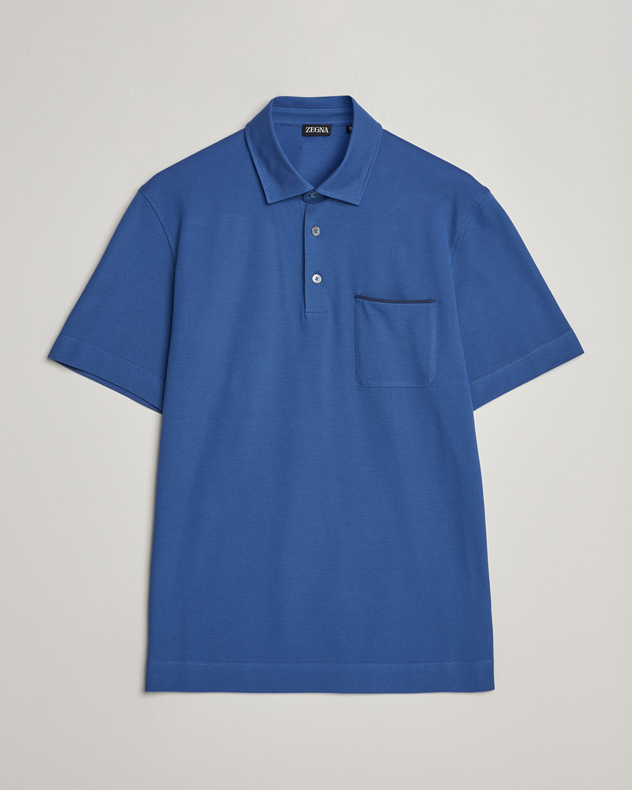 Homme | Polos | Zegna | Short Sleeve Pocket Polo Blue