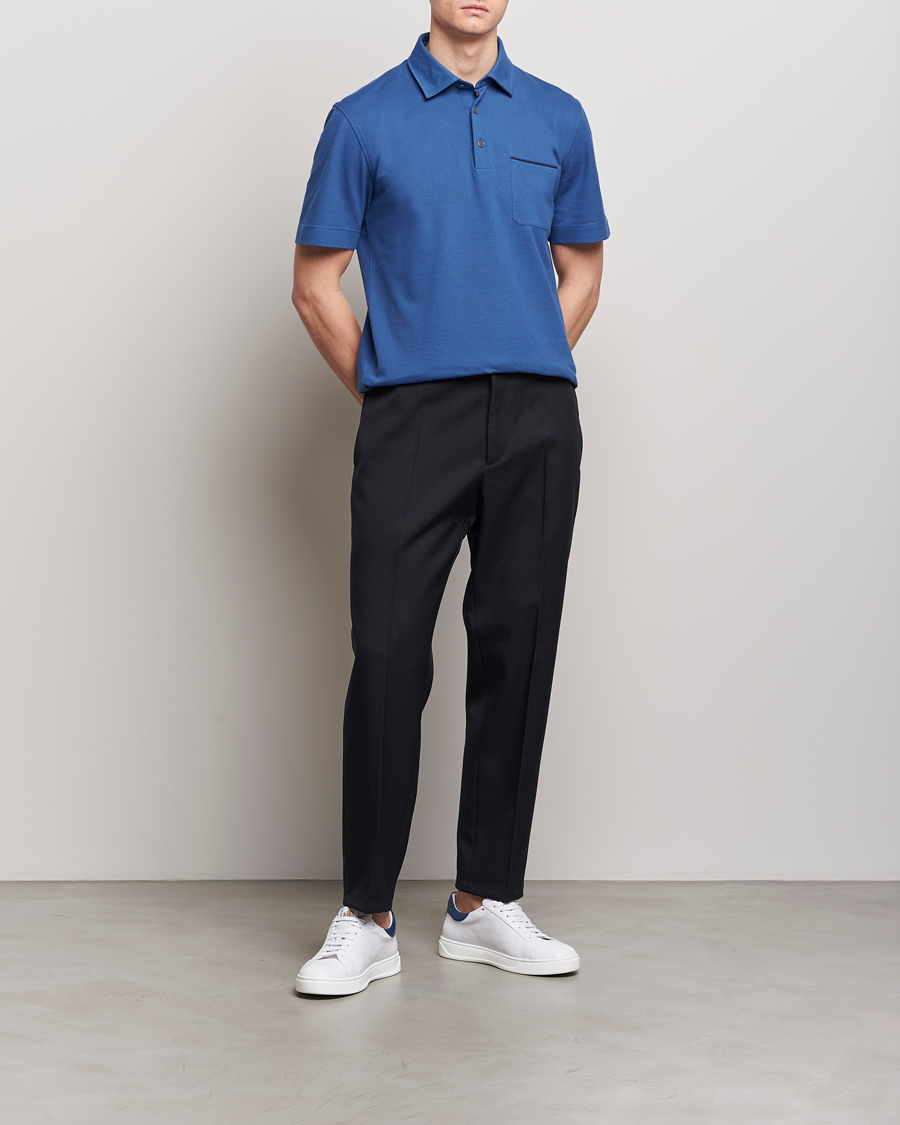 Homme | Polos | Zegna | Short Sleeve Pocket Polo Blue