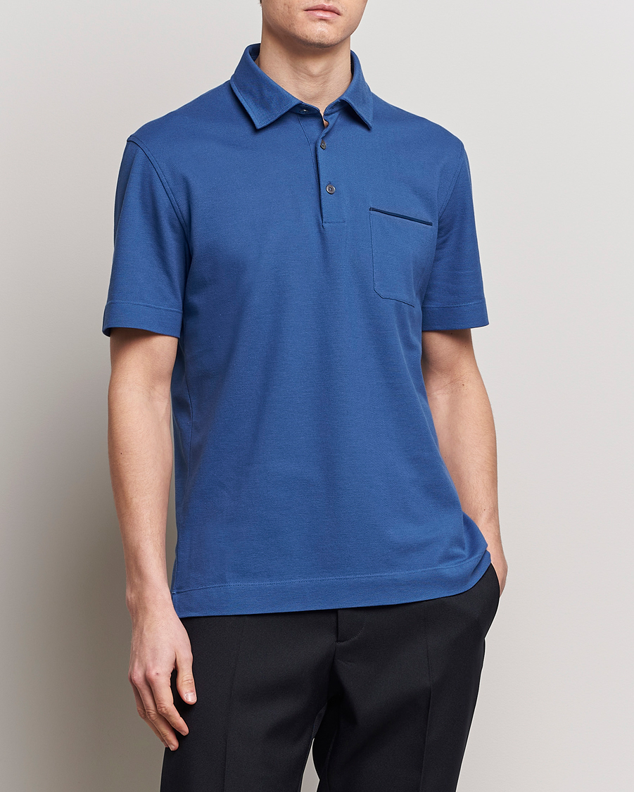 Homme | Polos | Zegna | Short Sleeve Pocket Polo Blue
