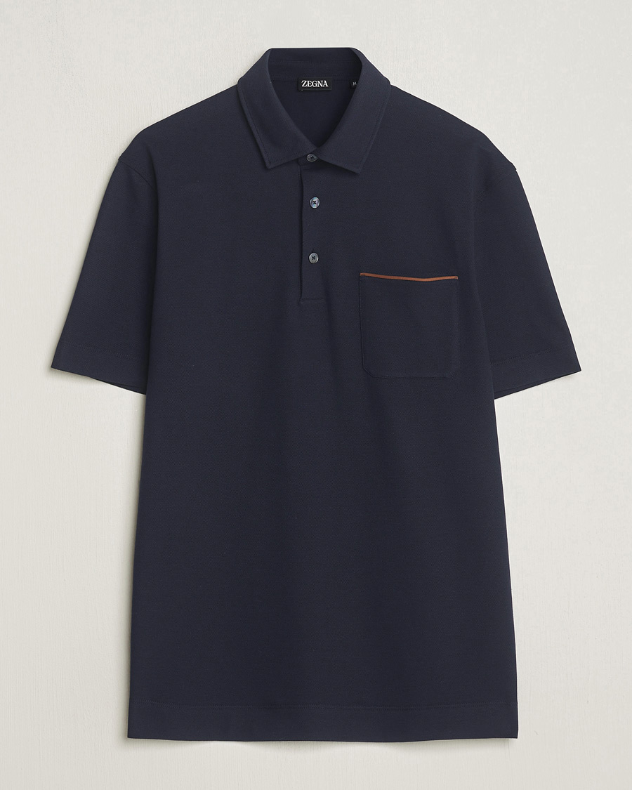 Homme | Polos | Zegna | Short Sleeve Pocket Polo Navy