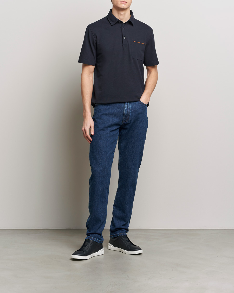 Homme | Polos | Zegna | Short Sleeve Pocket Polo Navy