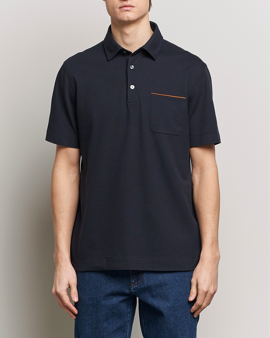 Homme | Sections | Zegna | Short Sleeve Pocket Polo Navy