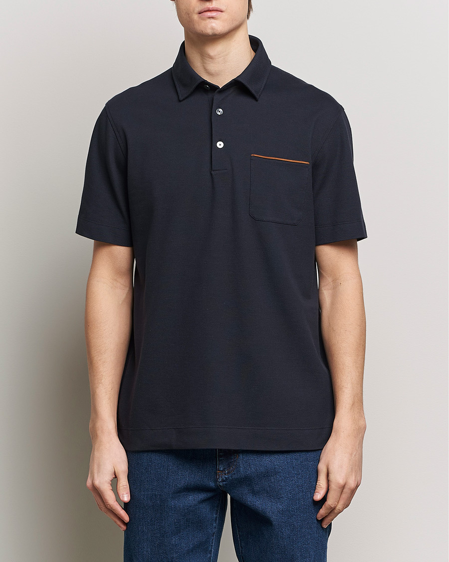 Homme | Polos | Zegna | Short Sleeve Pocket Polo Navy