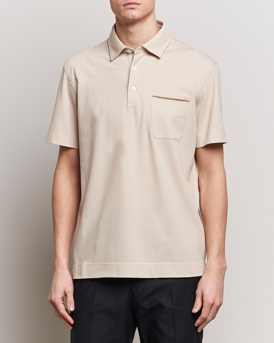 Homme | Sections | Zegna | Short Sleeve Pocket Polo Beige