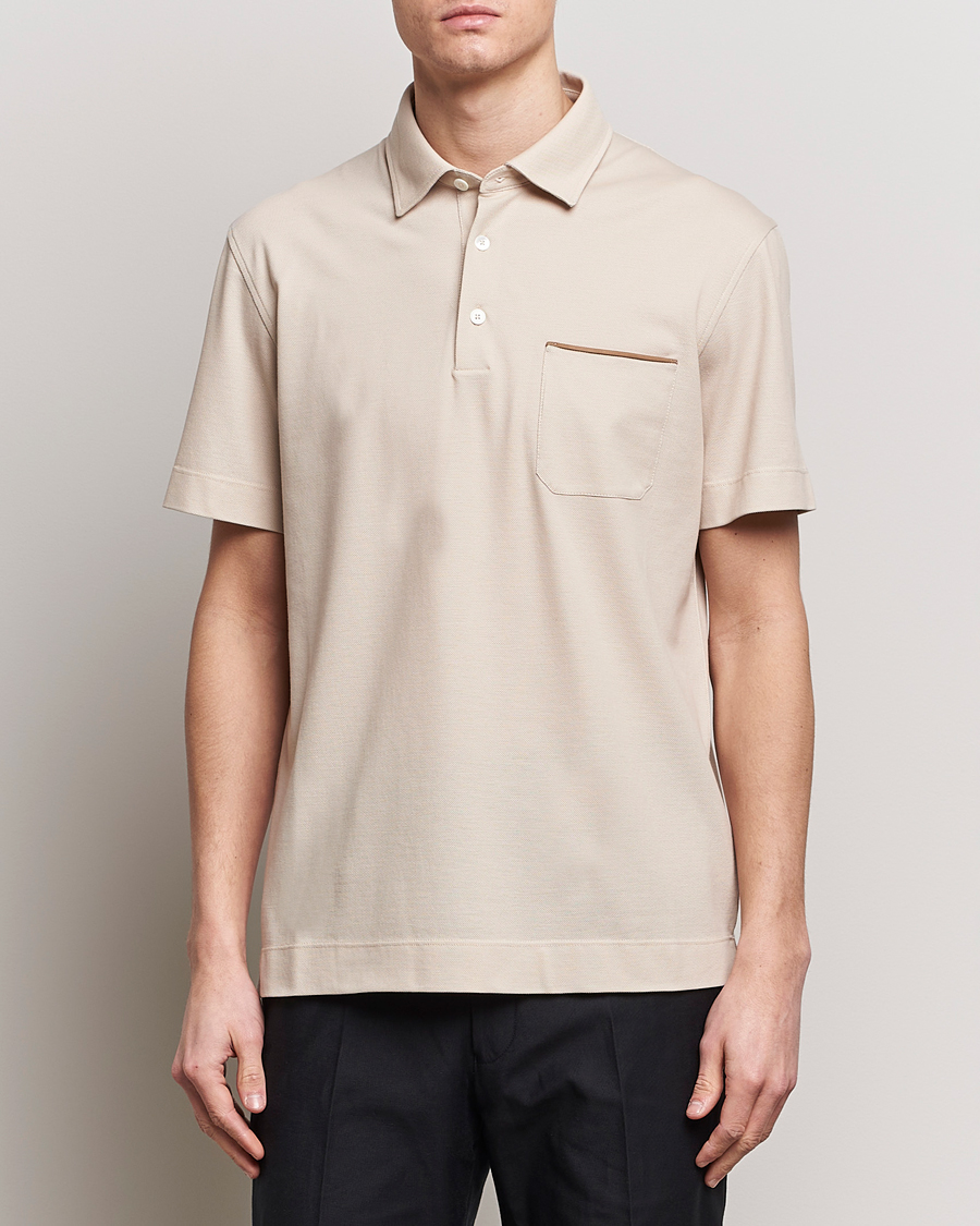 Homme | Polos | Zegna | Short Sleeve Pocket Polo Beige
