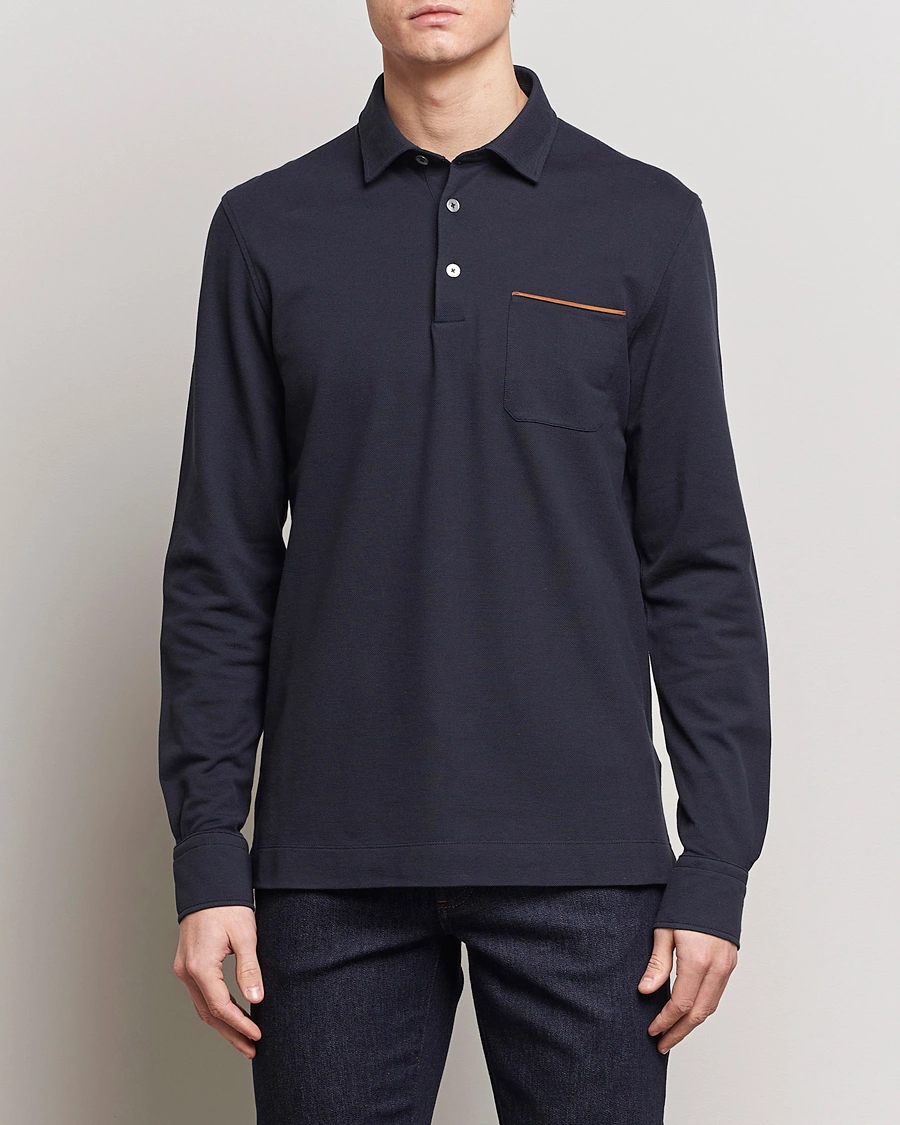 Homme | Polos À Manches Longues | Zegna | Long Sleeve Pocket Polo Navy
