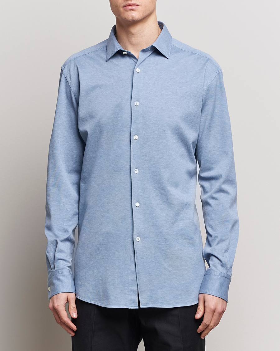 Homme | Chemises | Zegna | Slim Fit Jersey Piquet Shirt Light Blue