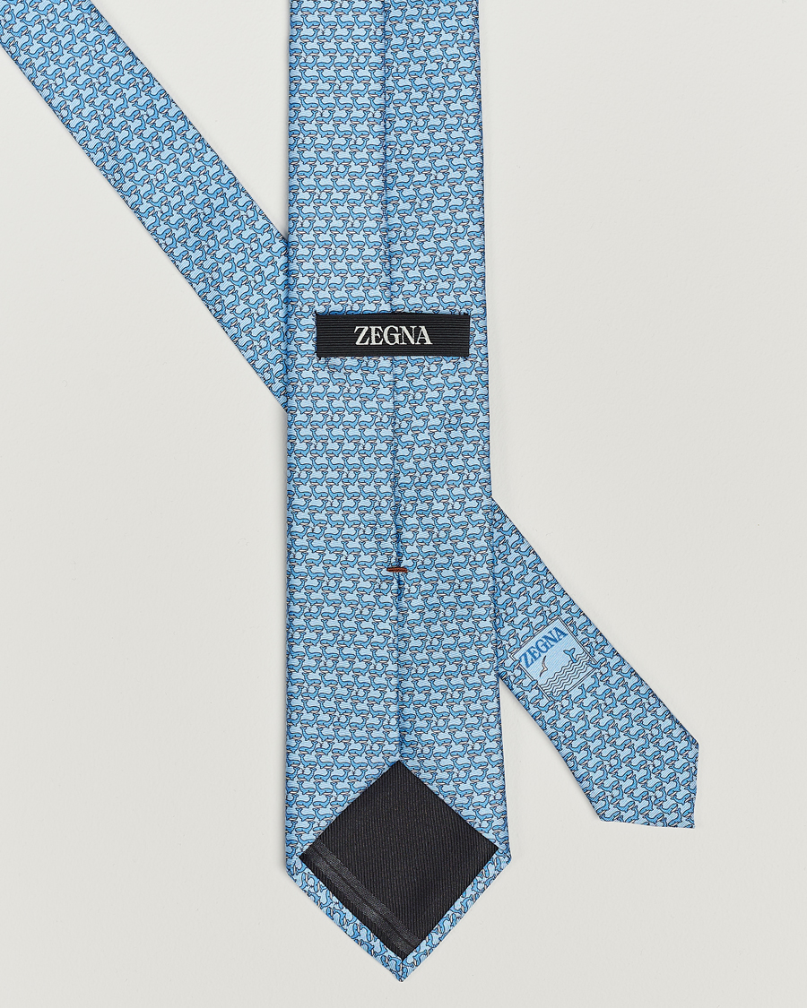 Homme | Zegna Animal Print Silk Tie Light Blue | Zegna | Animal Print Silk Tie Light Blue