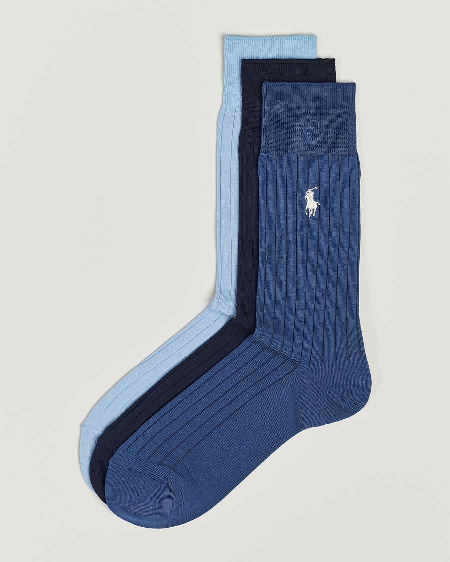 Homme | Sous-Vêtements Et Chaussettes | Polo Ralph Lauren | 3-Pack Egyptian Rib Crew Sock Blue