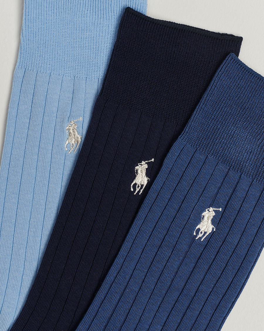 Homme | Chaussettes Quotidiennes | Polo Ralph Lauren | 3-Pack Egyptian Rib Crew Sock Blue Combo