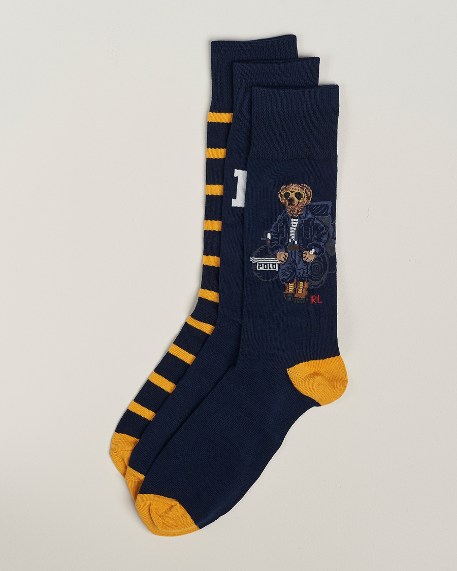 Homme | Sous-Vêtements Et Chaussettes | Polo Ralph Lauren | 3-Pack Crew Sock Navy Bear & Stripe