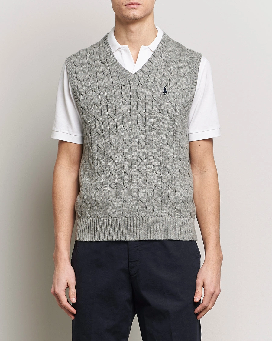 Homme | Soldes | Polo Ralph Lauren | Cotton Cable Vest Fawn Grey Heather