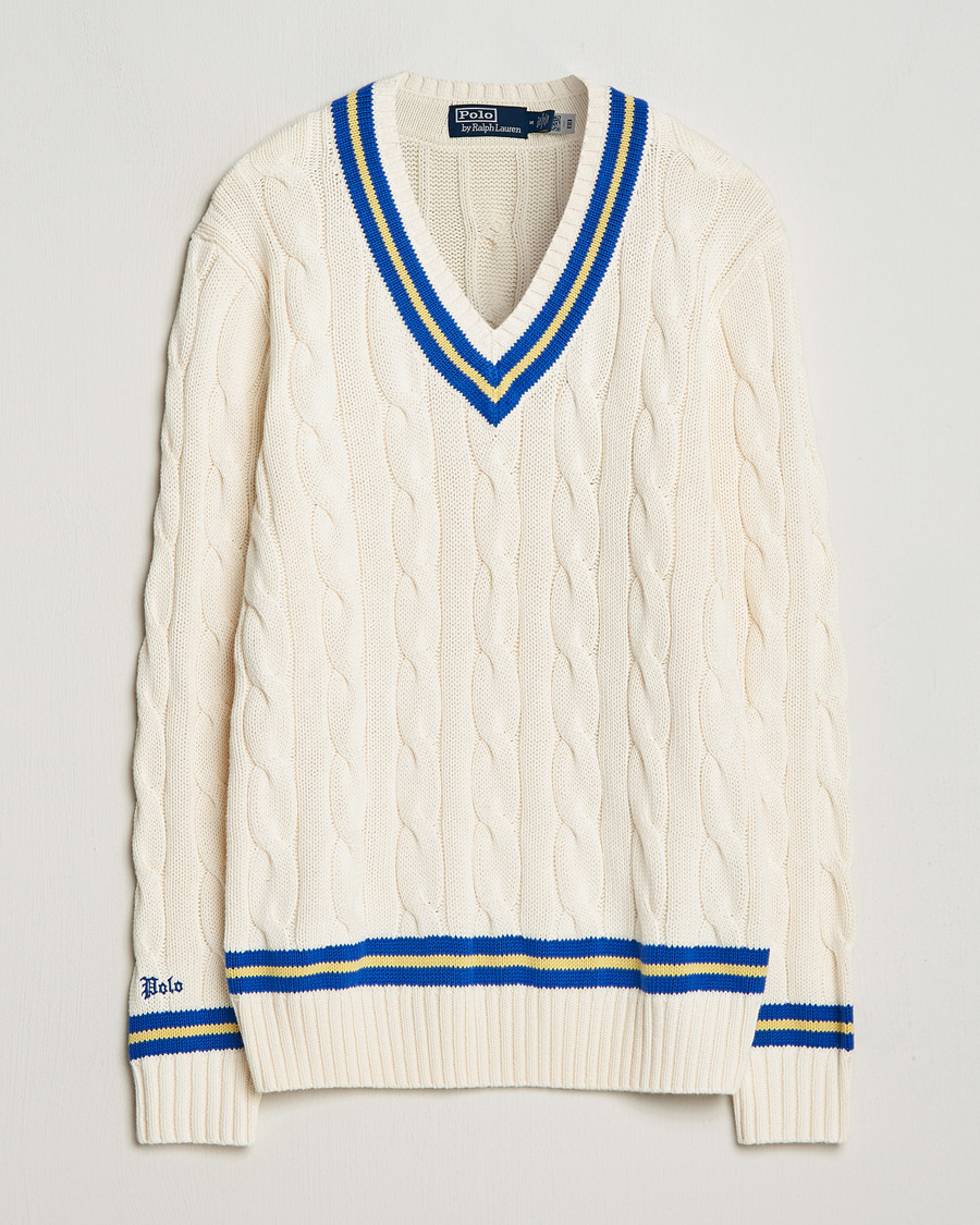 Homme | Pulls Et Tricots | Polo Ralph Lauren | Cricket Cotton V-Neck Sweater Cream/Navy Stripe