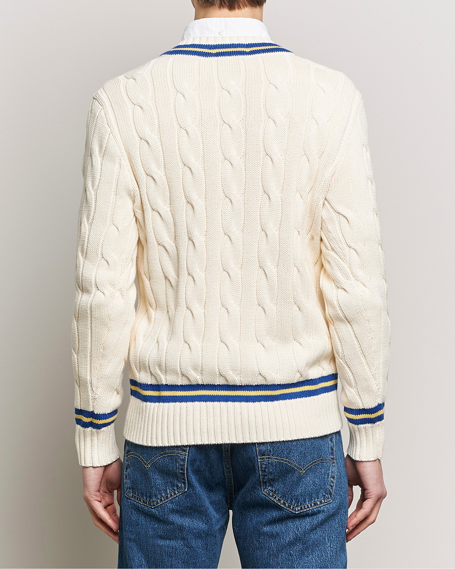 Homme | Pulls Et Tricots | Polo Ralph Lauren | Cricket Cotton V-Neck Sweater Cream/Navy Stripe