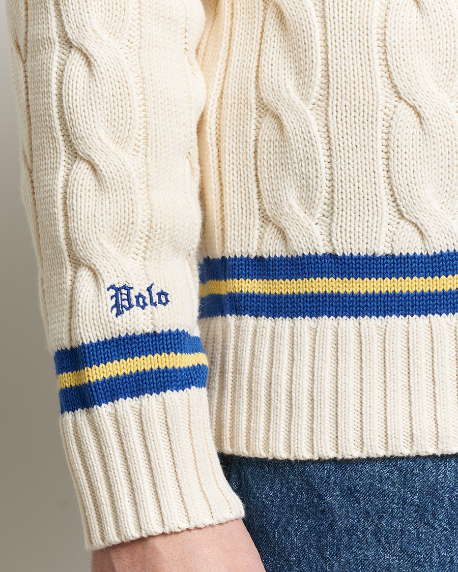 Homme | Pulls Et Tricots | Polo Ralph Lauren | Cricket Cotton V-Neck Sweater Cream/Navy Stripe