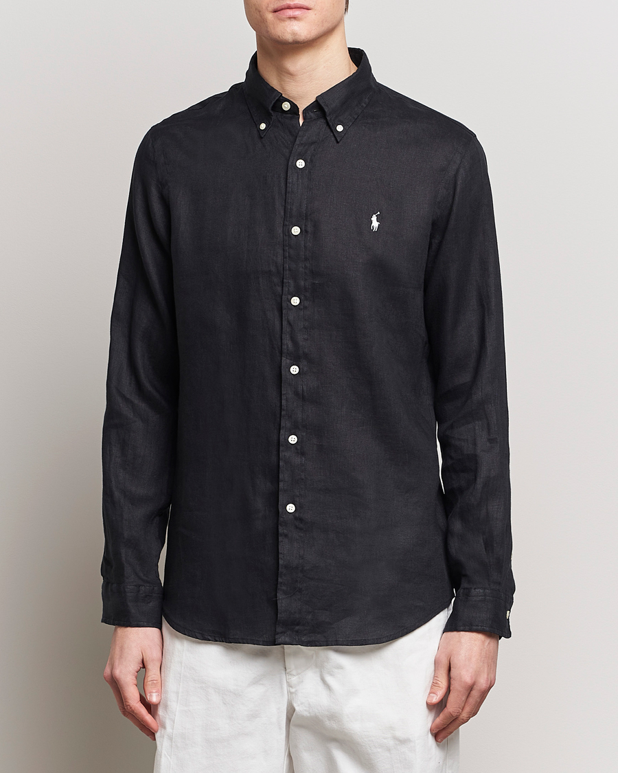 Homme | Chemises En Lin | Polo Ralph Lauren | Custom Fit Linen Button Down Polo Black
