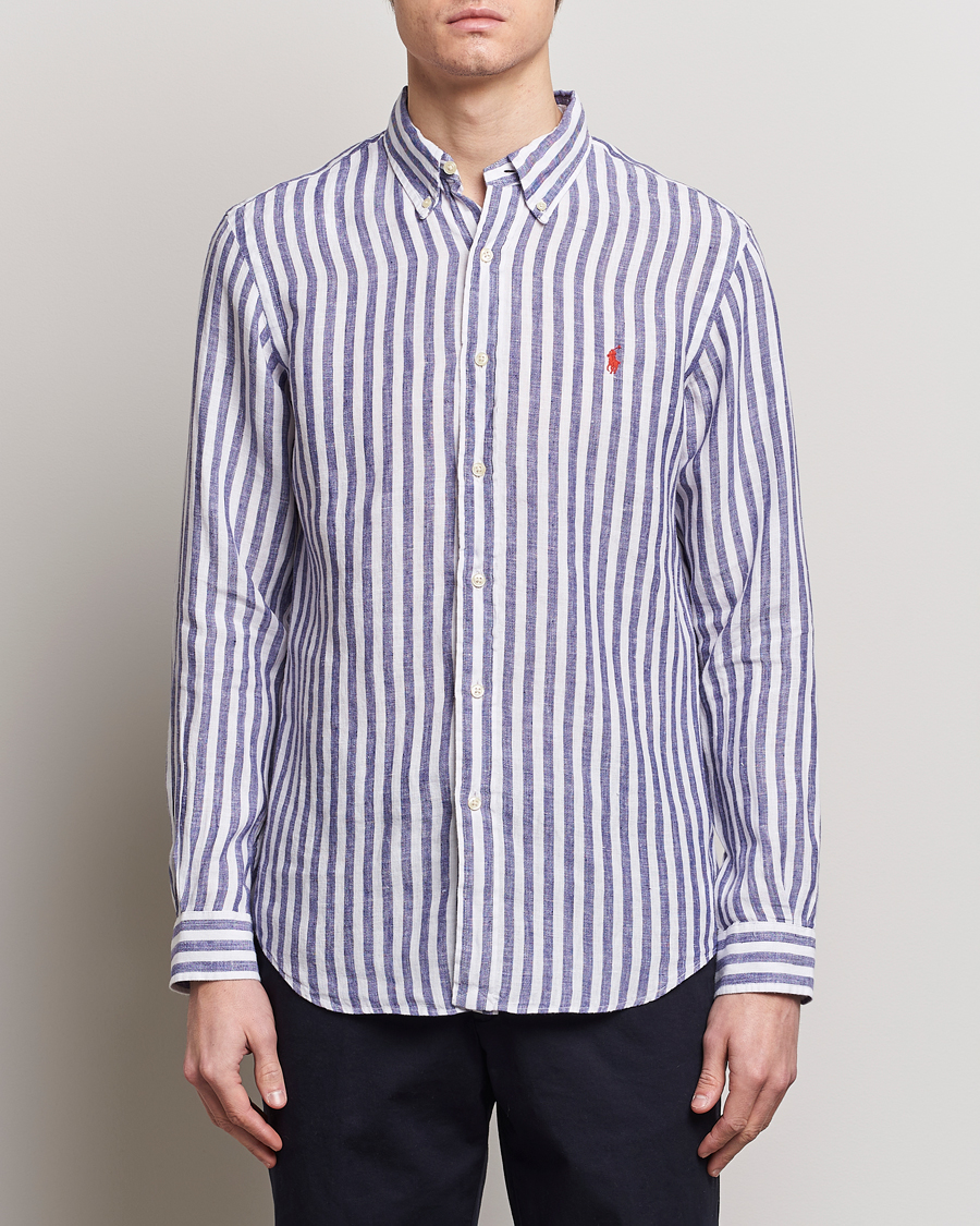 Herre | Preppy Authentic | Polo Ralph Lauren | Custom Fit Striped Linen Shirt Blue/White