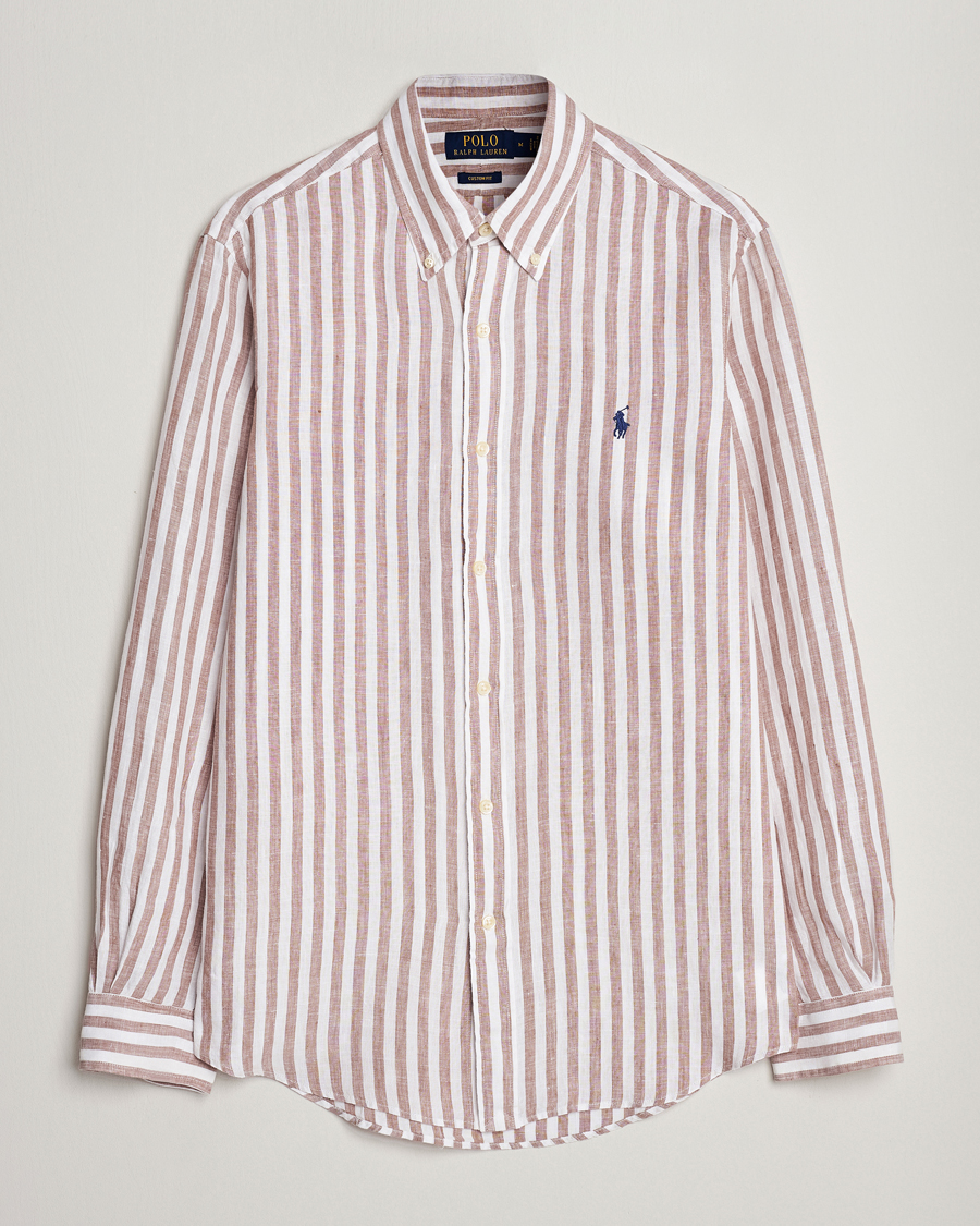 Homme | Chemises | Polo Ralph Lauren | Custom Fit Striped Linen Shirt Khaki/White