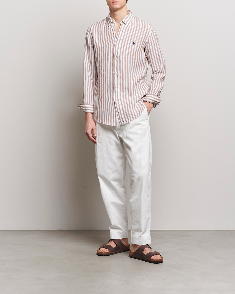 Homme | Chemises | Polo Ralph Lauren | Custom Fit Striped Linen Shirt Khaki/White