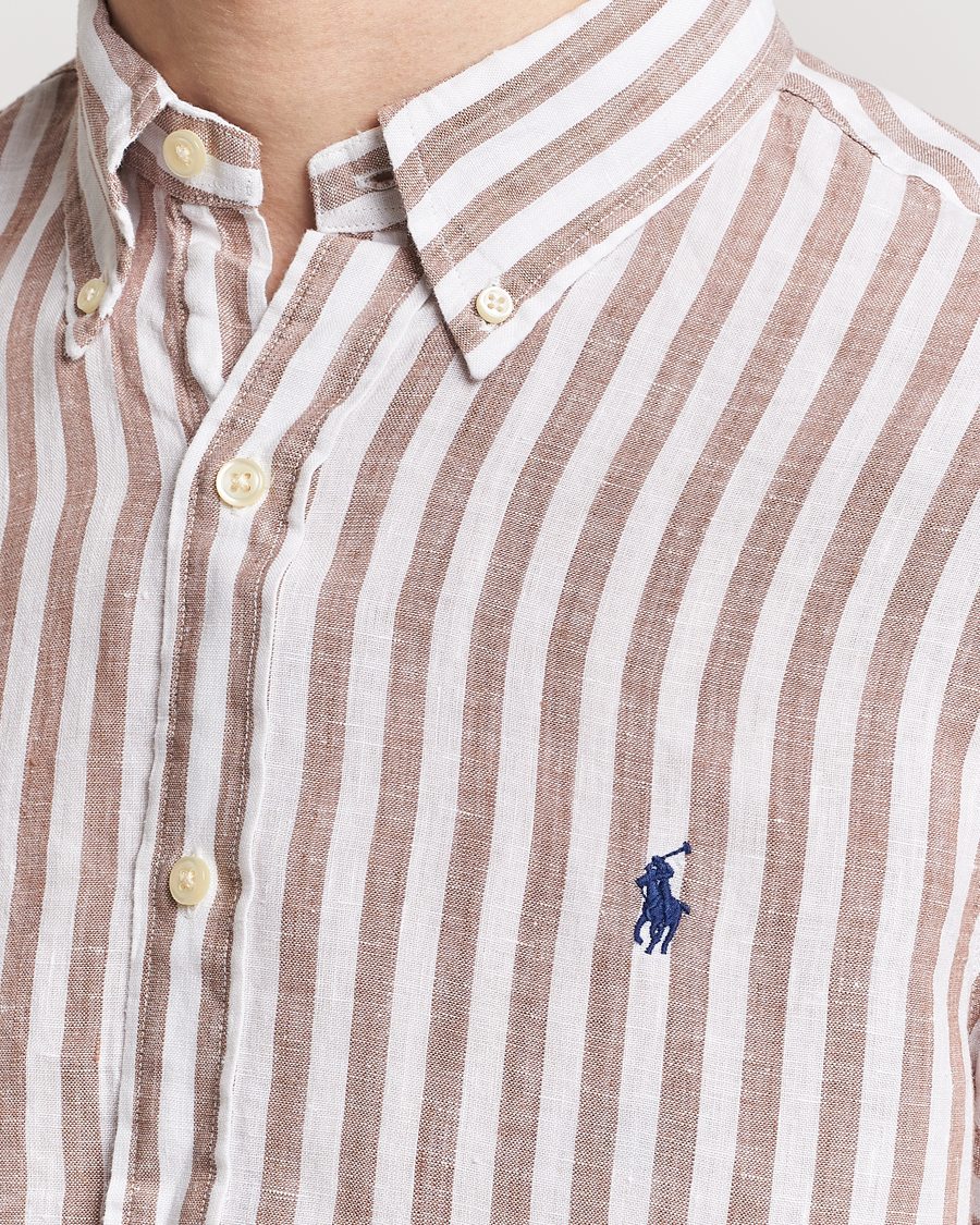 Homme | Chemises | Polo Ralph Lauren | Custom Fit Striped Linen Shirt Khaki/White