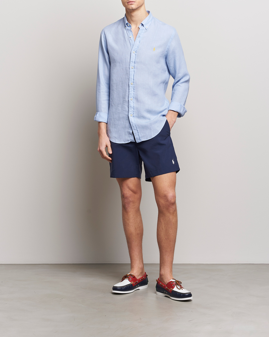 Homme | Chemises | Polo Ralph Lauren | Slim Fit Linen Button Down Shirt Blue Hyacinth