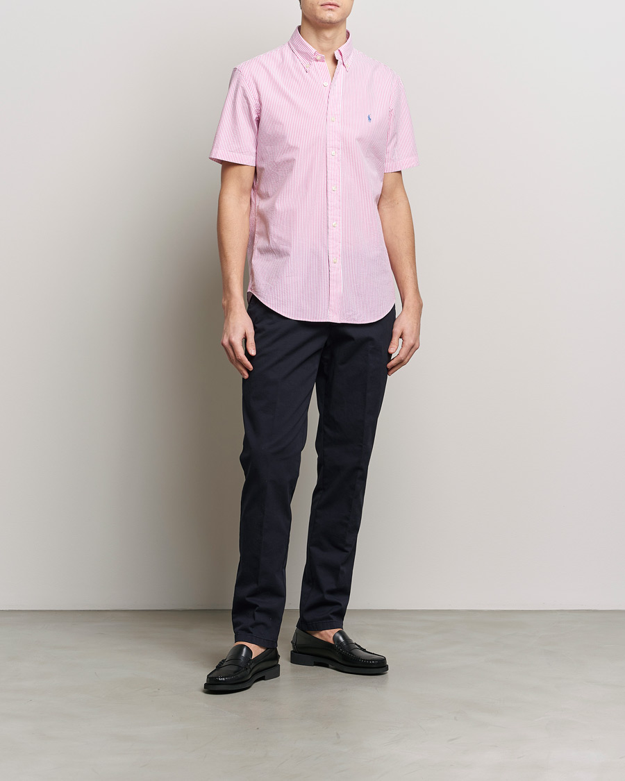 Homme | Chemises | Polo Ralph Lauren | Seersucker Short Sleeve Striped Shirt Rose/White