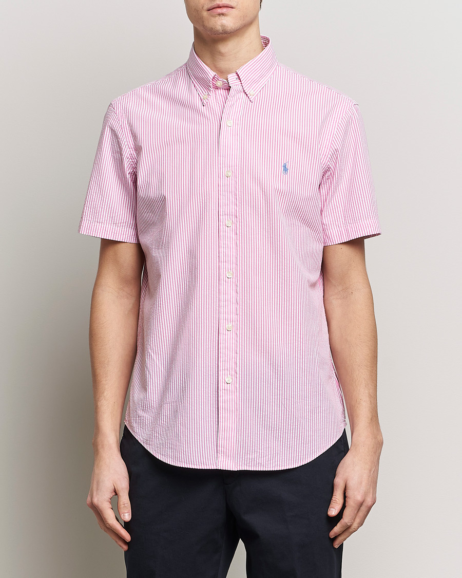 Homme | Chemises | Polo Ralph Lauren | Seersucker Short Sleeve Striped Shirt Rose/White