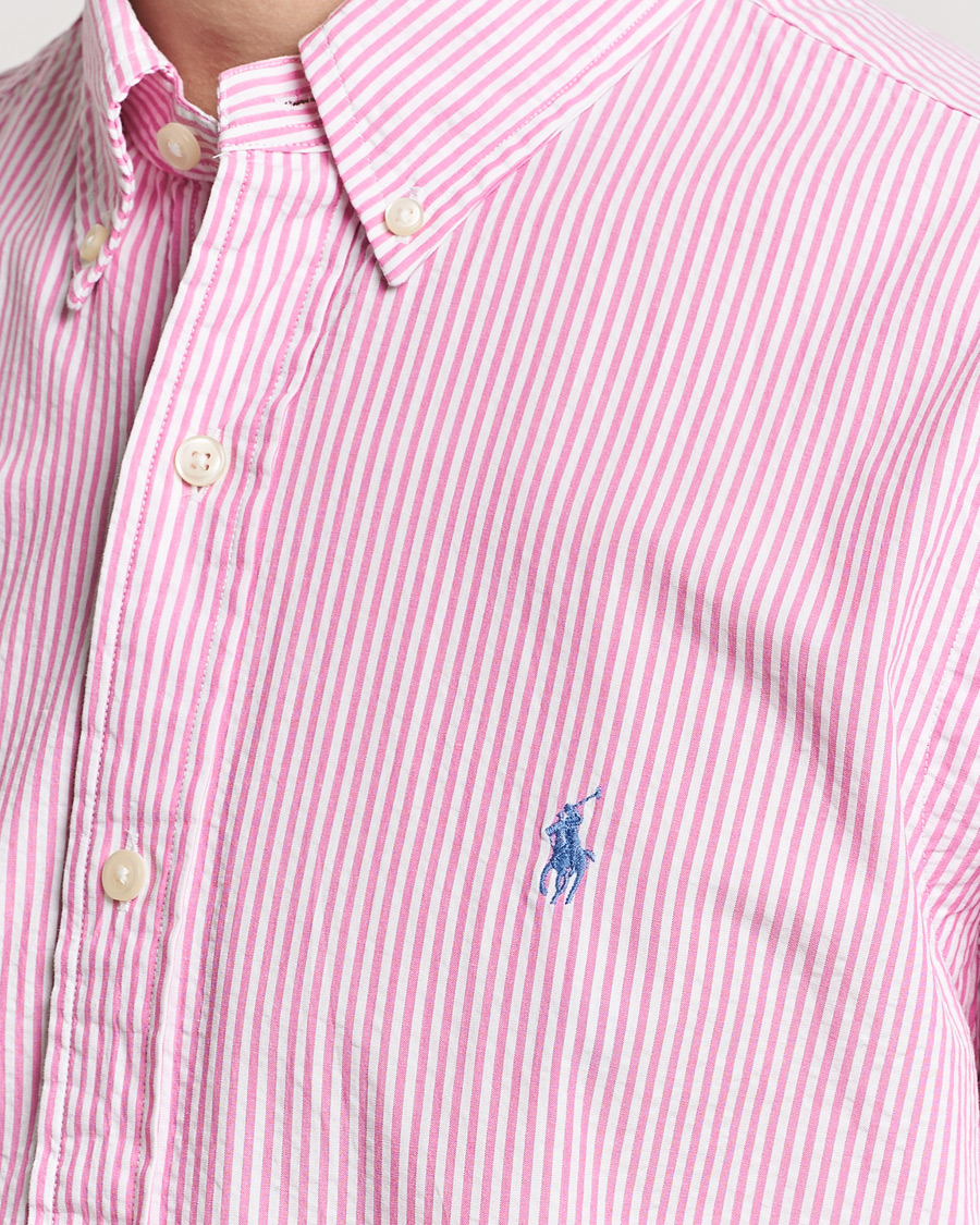 Homme | Chemises | Polo Ralph Lauren | Seersucker Short Sleeve Striped Shirt Rose/White