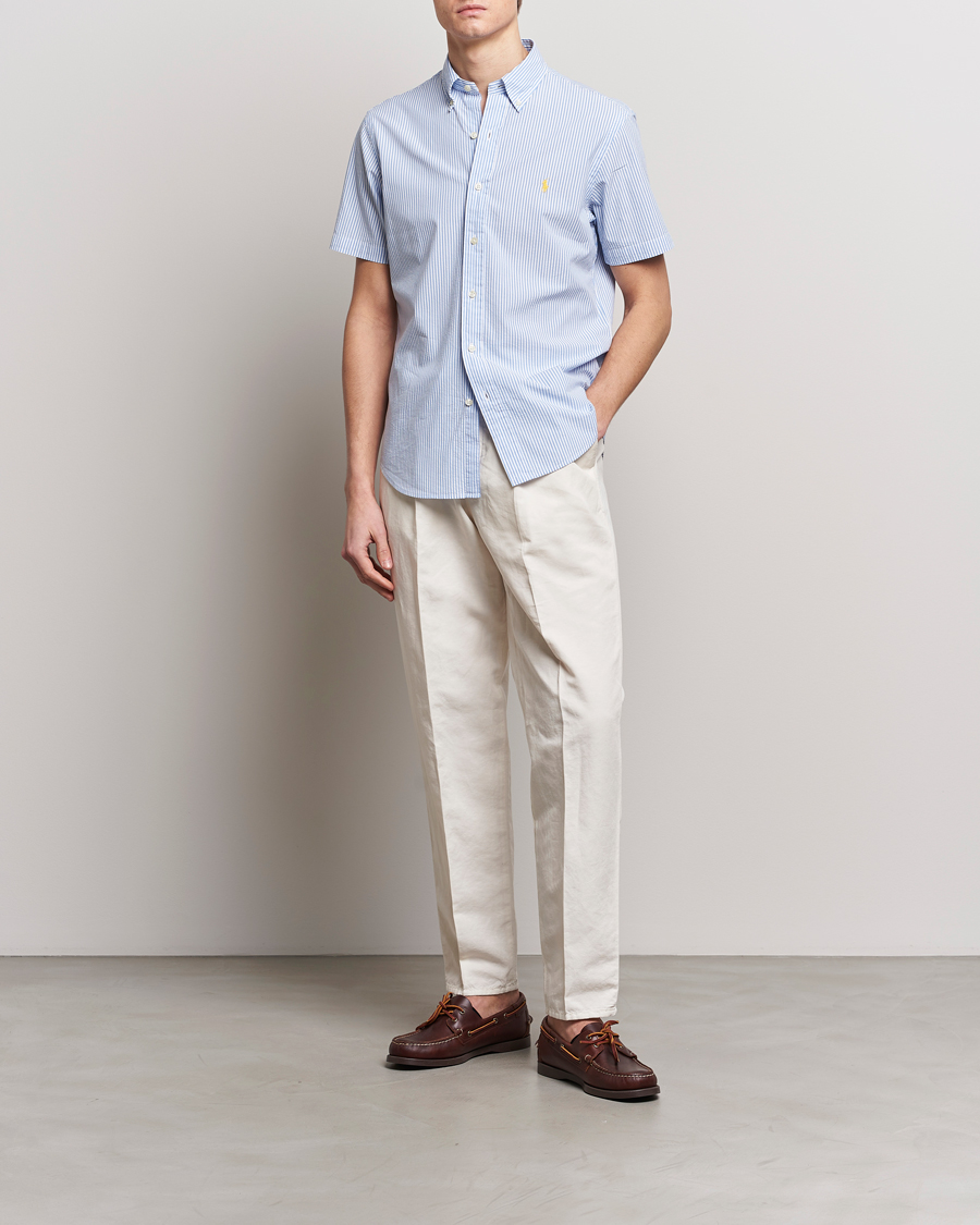 Homme | Chemises | Polo Ralph Lauren | Seersucker Short Sleeve Striped Shirt Blue/White