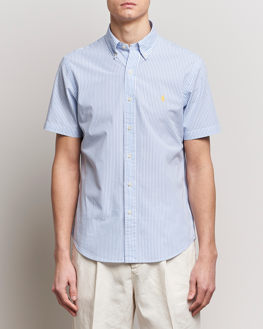 Homme | Chemises | Polo Ralph Lauren | Seersucker Short Sleeve Striped Shirt Blue/White