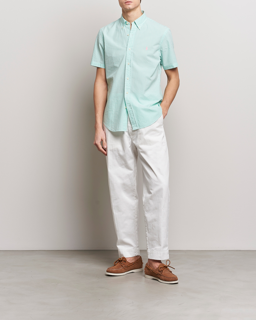 Homme | Chemises | Polo Ralph Lauren | Seersucker Short Sleeve Striped Shirt Green/White