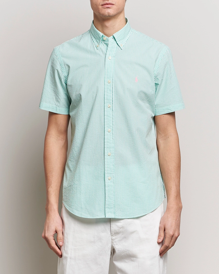 Homme | Chemises | Polo Ralph Lauren | Seersucker Short Sleeve Striped Shirt Green/White