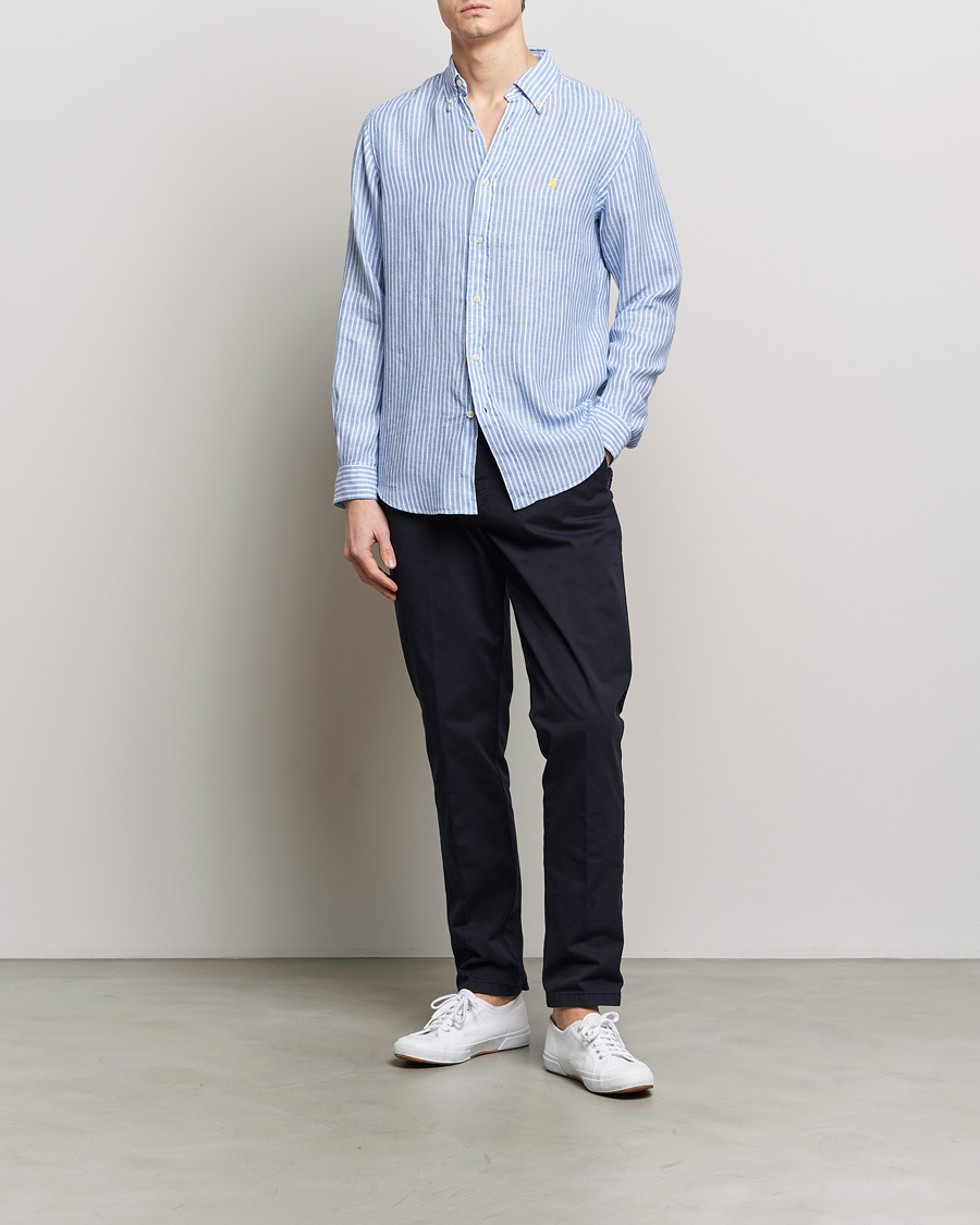 Homme | Chemises | Polo Ralph Lauren | Custom Fit Striped Linen Shirt Blue/White
