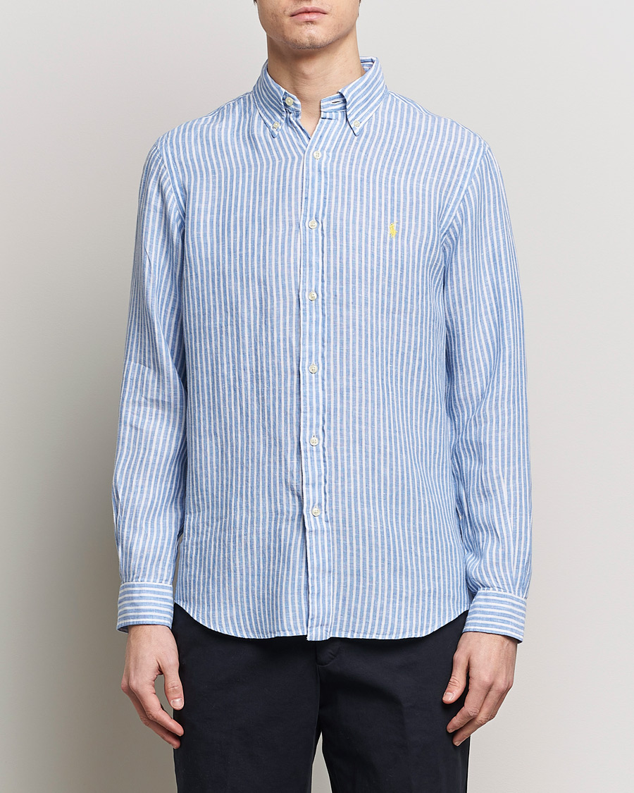 Homme | Chemises En Lin | Polo Ralph Lauren | Custom Fit Striped Linen Shirt Blue/White