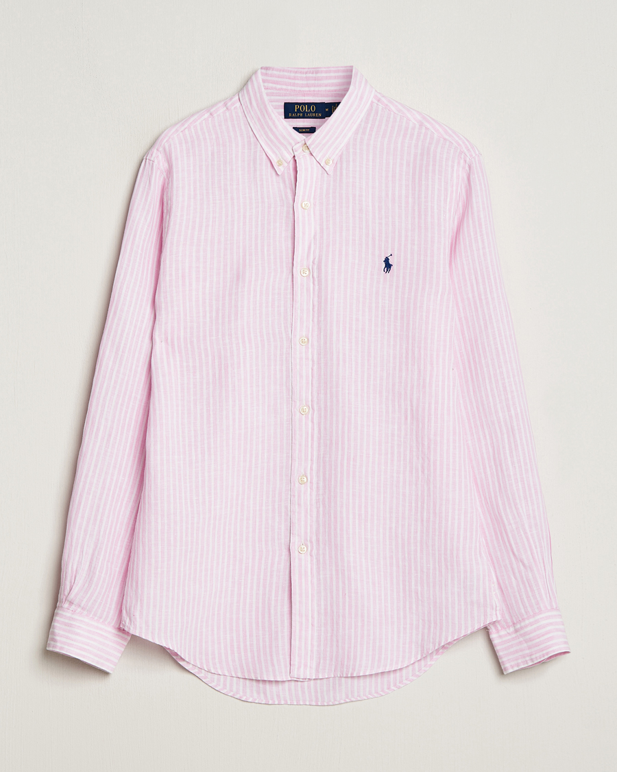 Homme | Chemises | Polo Ralph Lauren | Slim Fit Striped Button Down Linen Shirt Pink/White