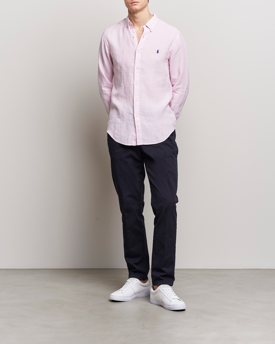 Homme | Chemises | Polo Ralph Lauren | Slim Fit Striped Button Down Linen Shirt Pink/White